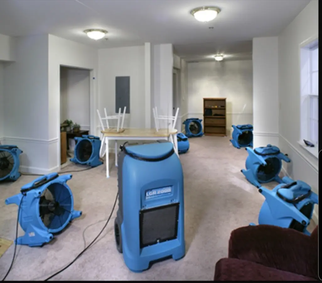 Air movers and dehumidifier setup for Water Damage Restoration in Waxhaw